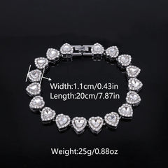 ZAKOL 45CM New Hip Hop Tennis Chain Bracelet Necklace Shiny Heart Rhinestone CZ Fashion Rock Party Jewelry Set