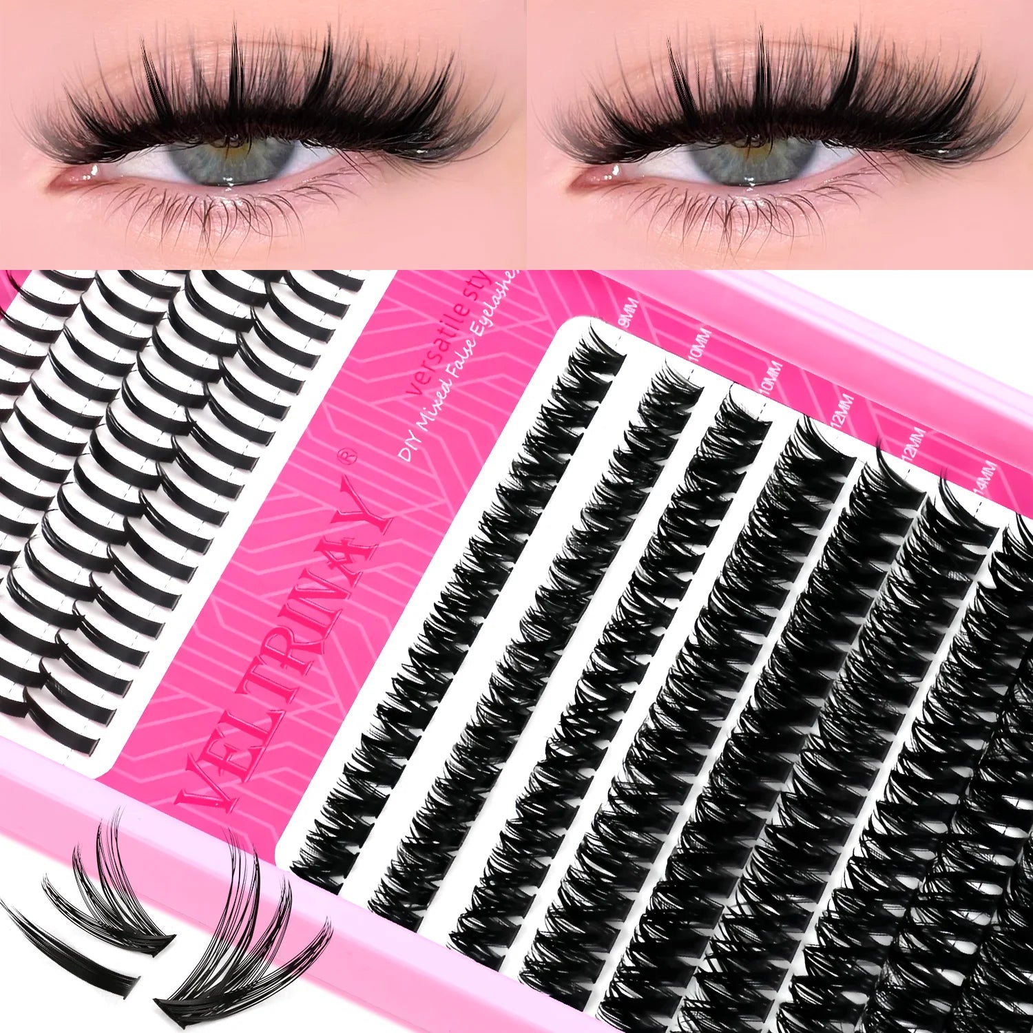 VELTRINAY Lash Clusters Spikes Eyelash Clusters Volume Individual Lashes DIY Spiky Lash Extension Cluster Eyelash Extensions