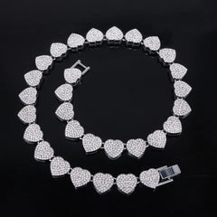 ZAKOL 45CM New Hip Hop Tennis Chain Bracelet Necklace Shiny Heart Rhinestone CZ Fashion Rock Party Jewelry Set