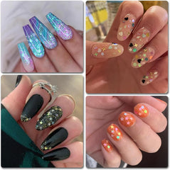 4 Boxes Nail Glitter Luminous Mermaid Chunky Glitter Flakes Fluorescent Mixed Shaped Flower Heart Star Nail Sequins Decals for Nail Art/False Eyelash Decor