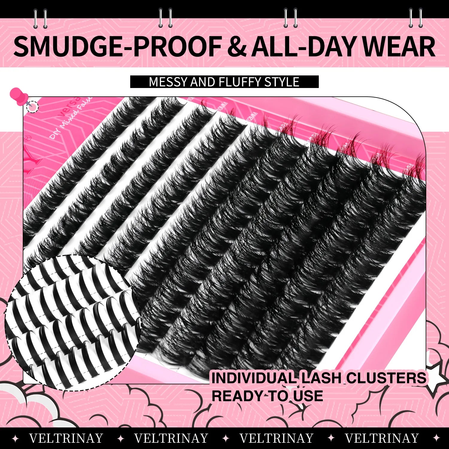 VELTRINAY Lash Clusters Spikes Eyelash Clusters Volume Individual Lashes DIY Spiky Lash Extension Cluster Eyelash Extensions