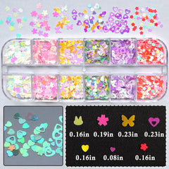 4 Boxes Nail Glitter Luminous Mermaid Chunky Glitter Flakes Fluorescent Mixed Shaped Flower Heart Star Nail Sequins Decals for Nail Art/False Eyelash Decor