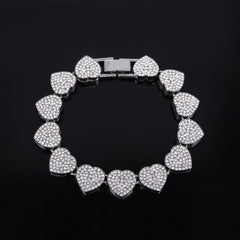 ZAKOL 45CM New Hip Hop Tennis Chain Bracelet Necklace Shiny Heart Rhinestone CZ Fashion Rock Party Jewelry Set
