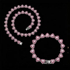 ZAKOL 45CM New Hip Hop Tennis Chain Bracelet Necklace Shiny Heart Rhinestone CZ Fashion Rock Party Jewelry Set