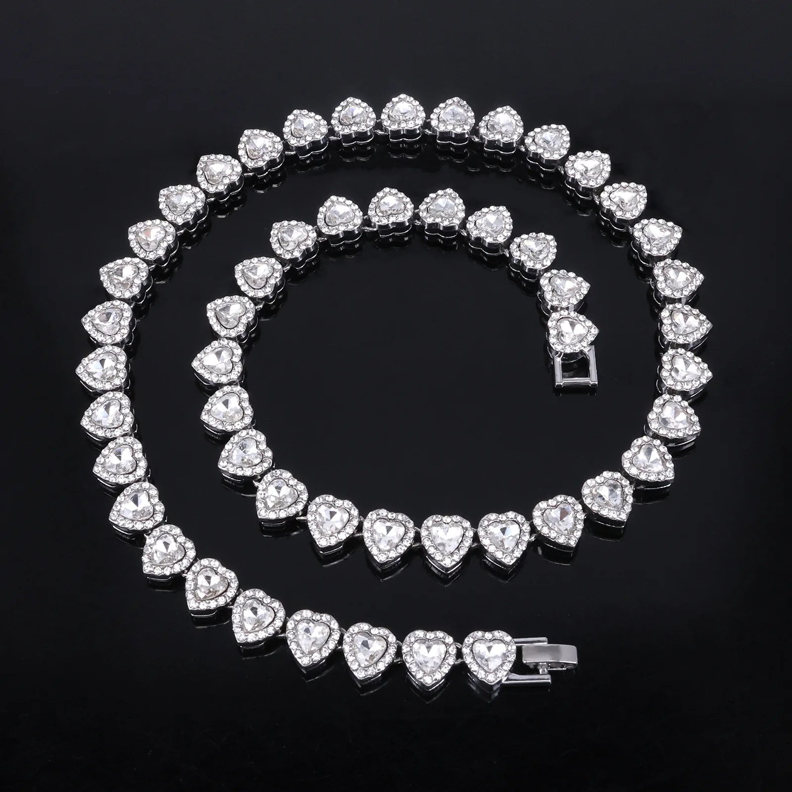 ZAKOL 45CM New Hip Hop Tennis Chain Bracelet Necklace Shiny Heart Rhinestone CZ Fashion Rock Party Jewelry Set