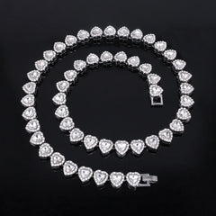 ZAKOL 45CM New Hip Hop Tennis Chain Bracelet Necklace Shiny Heart Rhinestone CZ Fashion Rock Party Jewelry Set