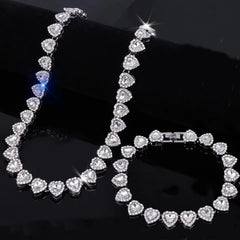 ZAKOL 45CM New Hip Hop Tennis Chain Bracelet Necklace Shiny Heart Rhinestone CZ Fashion Rock Party Jewelry Set