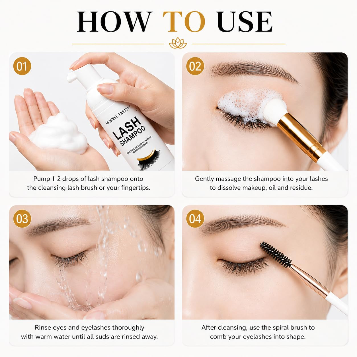Eyelash Extension Cleanser 60 Ml + Brushes + Rinse Bottle Eyelid Foaming Cleanser, Lash Foam Shampoo for Extensions and Natural Lashes, Makeup Remover for Salon and Home Use