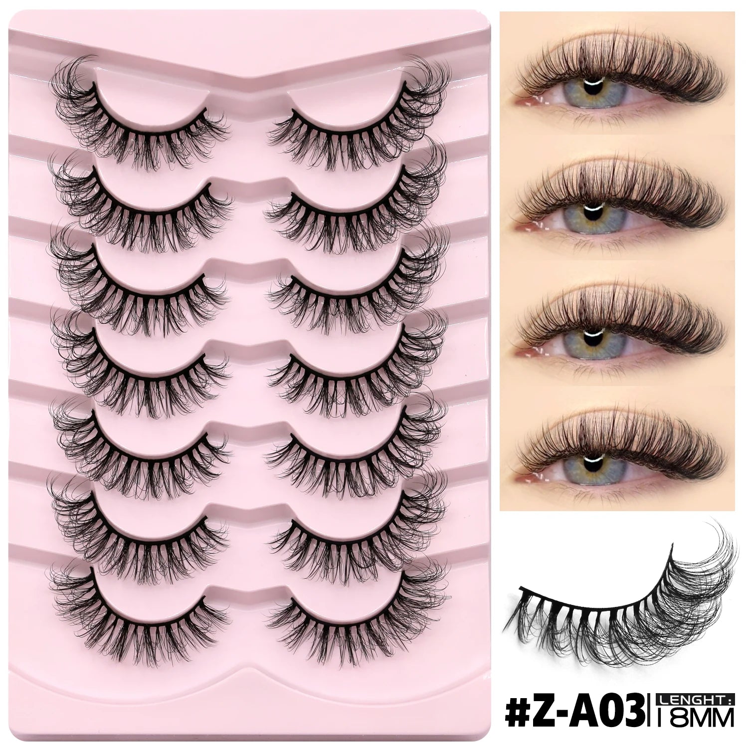 False Eyelashes 3D Mink Lashes Cat Eyelashes Fluffy Wispy Volume Lashes Fake Eyelashes Natural Lashes Strips Makeup