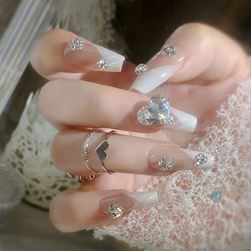 24Pcs Mid-Length Fake Nails 3D Flower Pearl Designs Nude Pink Color Press on Nails Ballerina False Nails for Women DIY Manicure