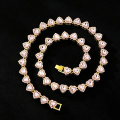 ZAKOL 45CM New Hip Hop Tennis Chain Bracelet Necklace Shiny Heart Rhinestone CZ Fashion Rock Party Jewelry Set