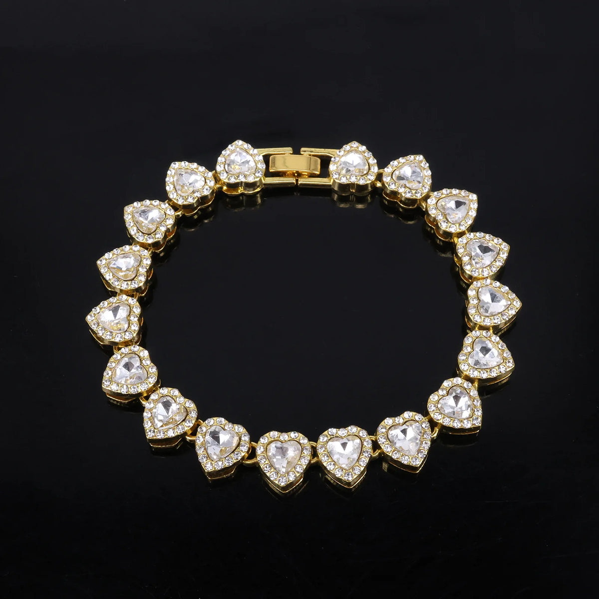 ZAKOL 45CM New Hip Hop Tennis Chain Bracelet Necklace Shiny Heart Rhinestone CZ Fashion Rock Party Jewelry Set