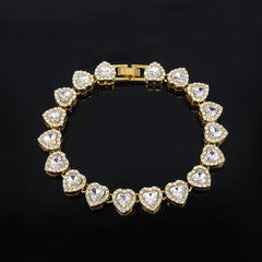 ZAKOL 45CM New Hip Hop Tennis Chain Bracelet Necklace Shiny Heart Rhinestone CZ Fashion Rock Party Jewelry Set