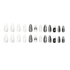 24Pcs Black Press on Nails Medium Length Almond Fake Nails Sparkling Star Gothic Dark Black Style Full Cover Press on Glossy Acrylic Nails Stick on Nails French Tip Nail Art Decoration for Women