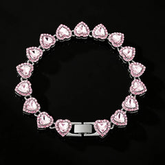 ZAKOL 45CM New Hip Hop Tennis Chain Bracelet Necklace Shiny Heart Rhinestone CZ Fashion Rock Party Jewelry Set