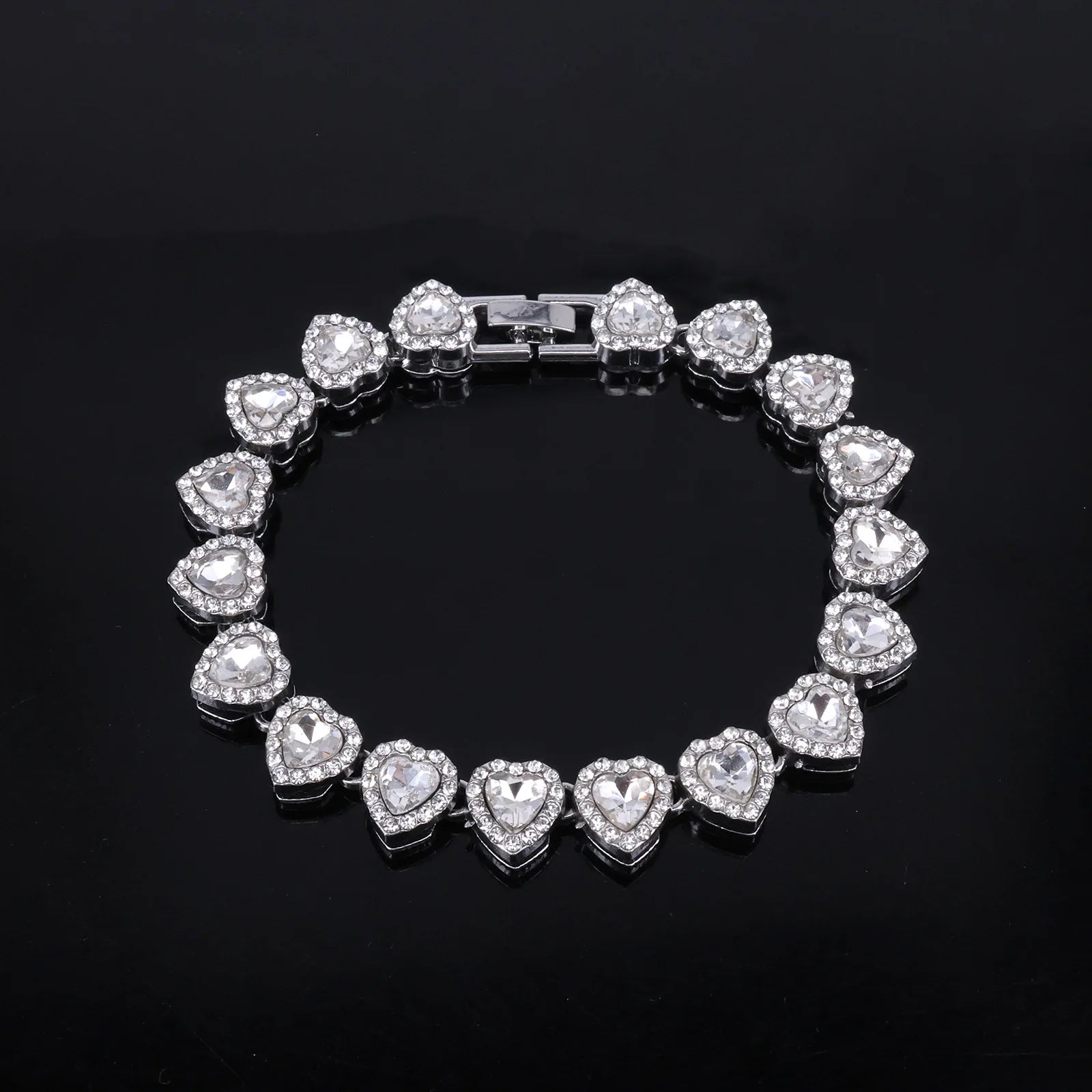 ZAKOL 45CM New Hip Hop Tennis Chain Bracelet Necklace Shiny Heart Rhinestone CZ Fashion Rock Party Jewelry Set