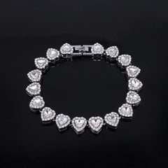 ZAKOL 45CM New Hip Hop Tennis Chain Bracelet Necklace Shiny Heart Rhinestone CZ Fashion Rock Party Jewelry Set