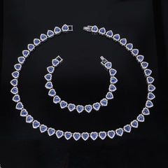 ZAKOL 45CM New Hip Hop Tennis Chain Bracelet Necklace Shiny Heart Rhinestone CZ Fashion Rock Party Jewelry Set