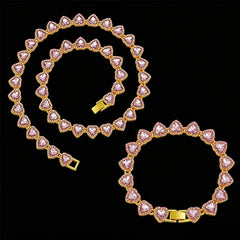 ZAKOL 45CM New Hip Hop Tennis Chain Bracelet Necklace Shiny Heart Rhinestone CZ Fashion Rock Party Jewelry Set