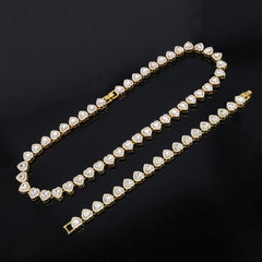 ZAKOL 45CM New Hip Hop Tennis Chain Bracelet Necklace Shiny Heart Rhinestone CZ Fashion Rock Party Jewelry Set
