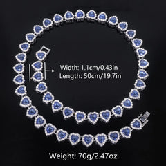 ZAKOL 45CM New Hip Hop Tennis Chain Bracelet Necklace Shiny Heart Rhinestone CZ Fashion Rock Party Jewelry Set