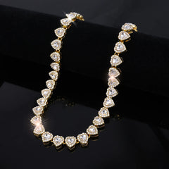 ZAKOL 45CM New Hip Hop Tennis Chain Bracelet Necklace Shiny Heart Rhinestone CZ Fashion Rock Party Jewelry Set