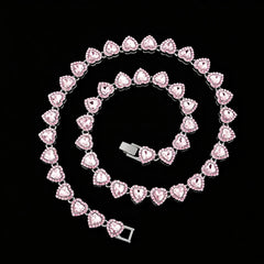 ZAKOL 45CM New Hip Hop Tennis Chain Bracelet Necklace Shiny Heart Rhinestone CZ Fashion Rock Party Jewelry Set
