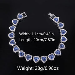 ZAKOL 45CM New Hip Hop Tennis Chain Bracelet Necklace Shiny Heart Rhinestone CZ Fashion Rock Party Jewelry Set