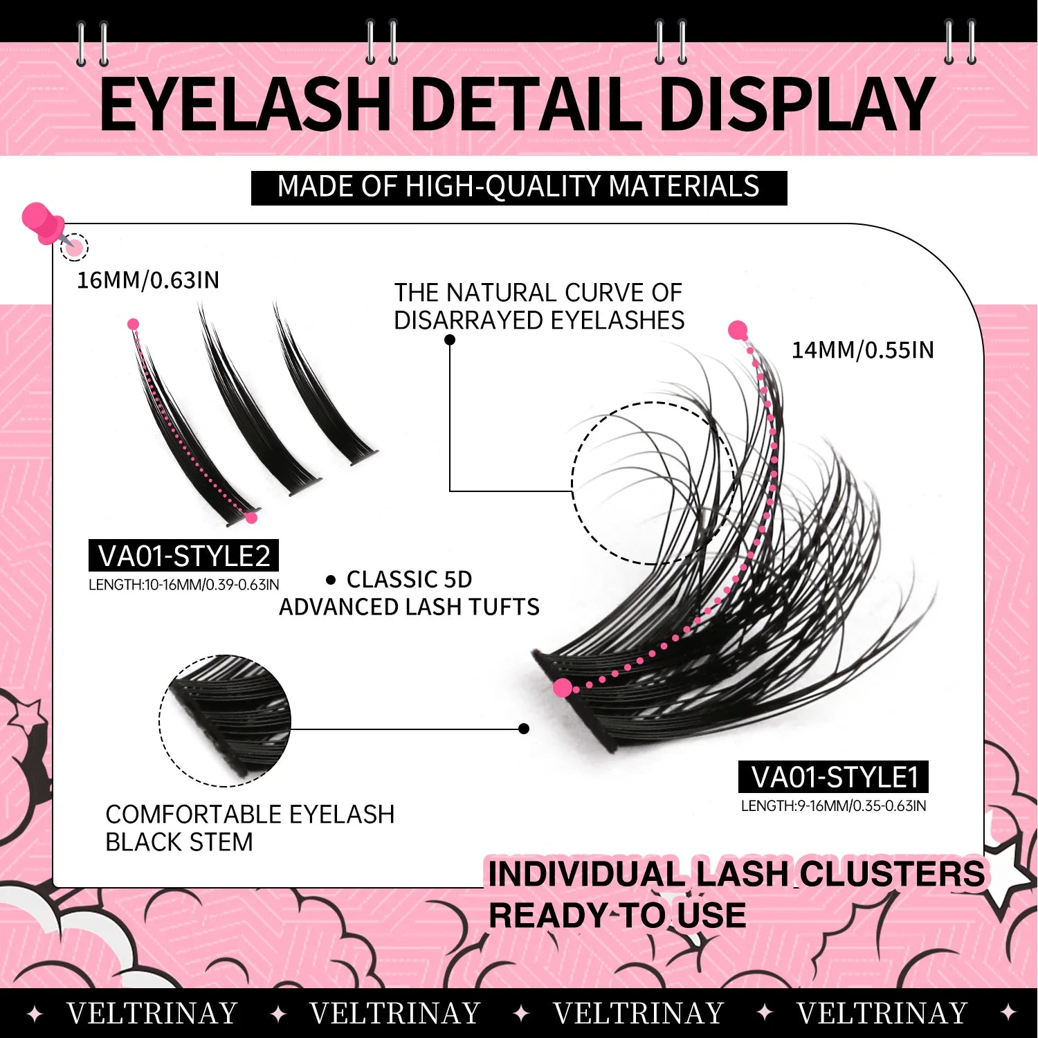 VELTRINAY Lash Clusters Spikes Eyelash Clusters Volume Individual Lashes DIY Spiky Lash Extension Cluster Eyelash Extensions