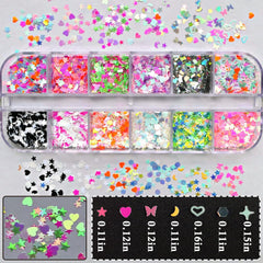 4 Boxes Nail Glitter Luminous Mermaid Chunky Glitter Flakes Fluorescent Mixed Shaped Flower Heart Star Nail Sequins Decals for Nail Art/False Eyelash Decor