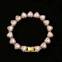 ZAKOL 45CM New Hip Hop Tennis Chain Bracelet Necklace Shiny Heart Rhinestone CZ Fashion Rock Party Jewelry Set