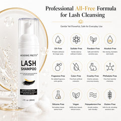 Eyelash Extension Cleanser 60 Ml + Brushes + Rinse Bottle Eyelid Foaming Cleanser, Lash Foam Shampoo for Extensions and Natural Lashes, Makeup Remover for Salon and Home Use